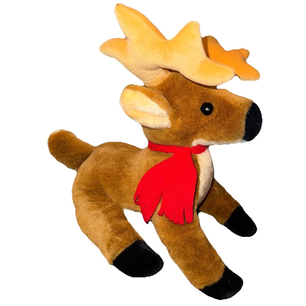 Angle Toy Reindeer Deer Plush Red Scarf Stuffed Animal Realistic Xmas Toy 12"